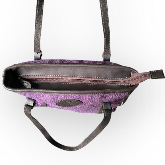 Barrhead Leather Brown Dearskin Aisling Medium Sized Bag w/ Purple Harris Tweed - Picture 8 of 16